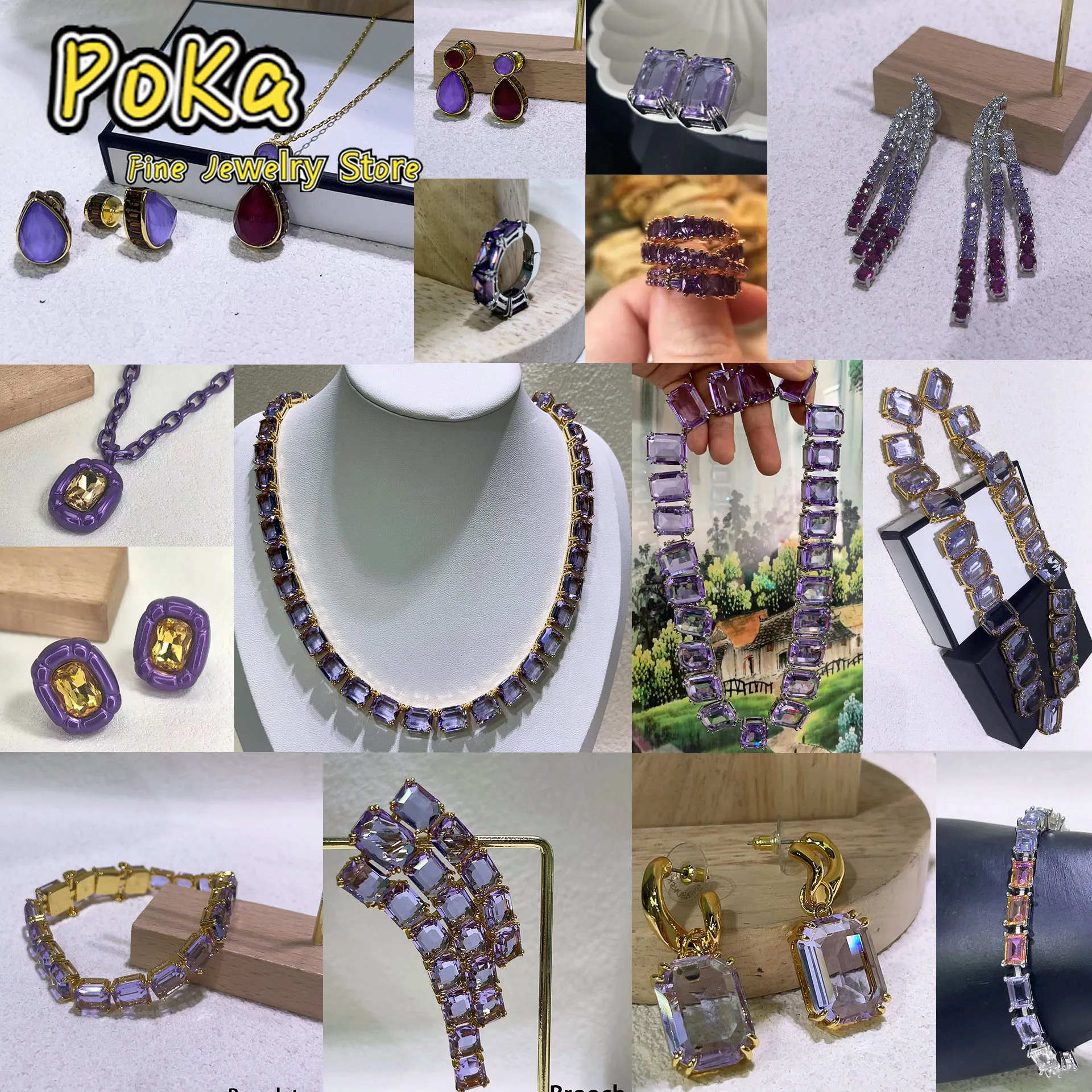 

Фиолетовые ювелирные изделия, оригинальные роскошные брендовые изысканные модные подвески, подарки, комплекты австрийских кристаллов, ожерелье, серьги, браслет для женщин