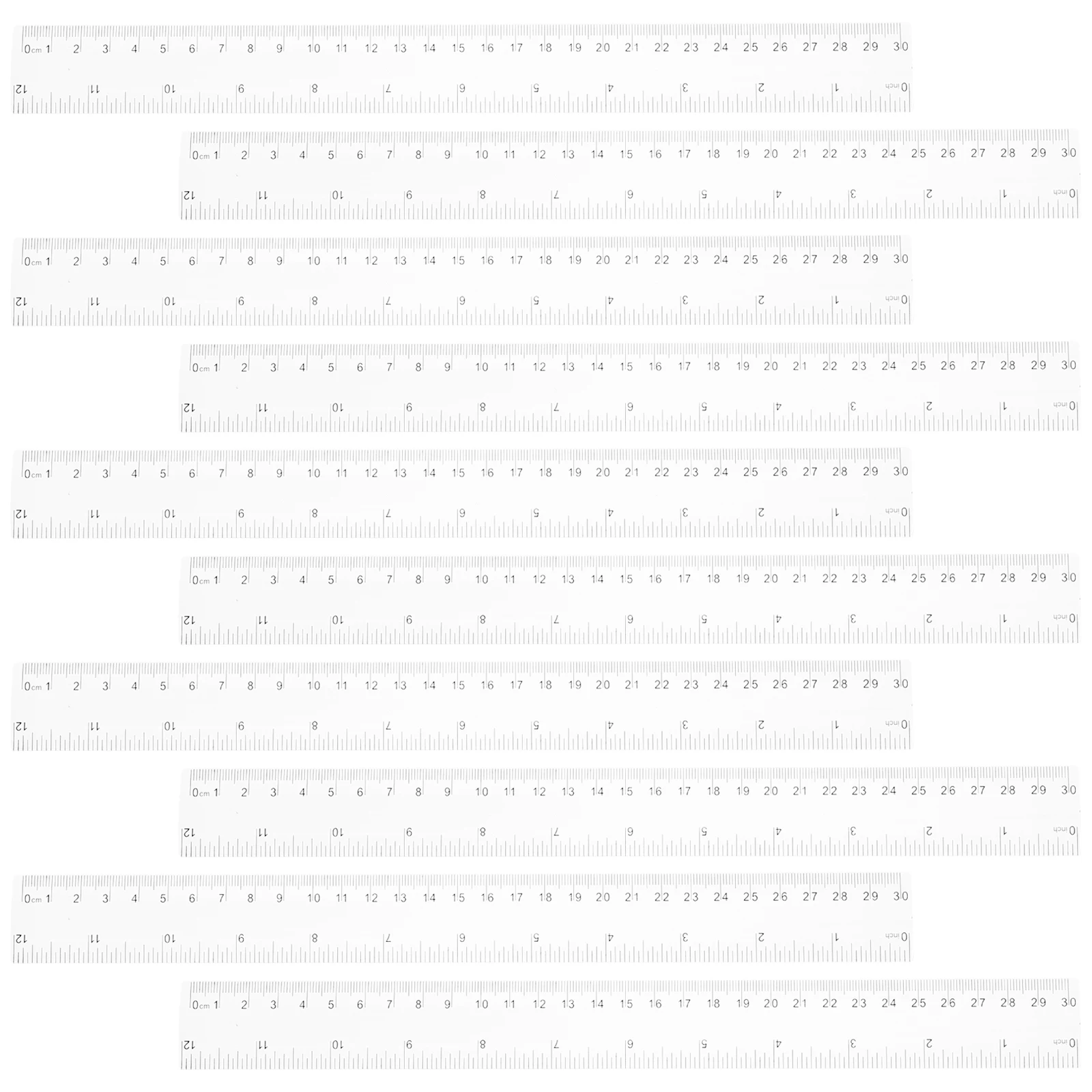 10Pcs Transparent Ruler Set Compact Lightweight ABS Scale for School Student Stationery Drawing Measuring Tool Professional
