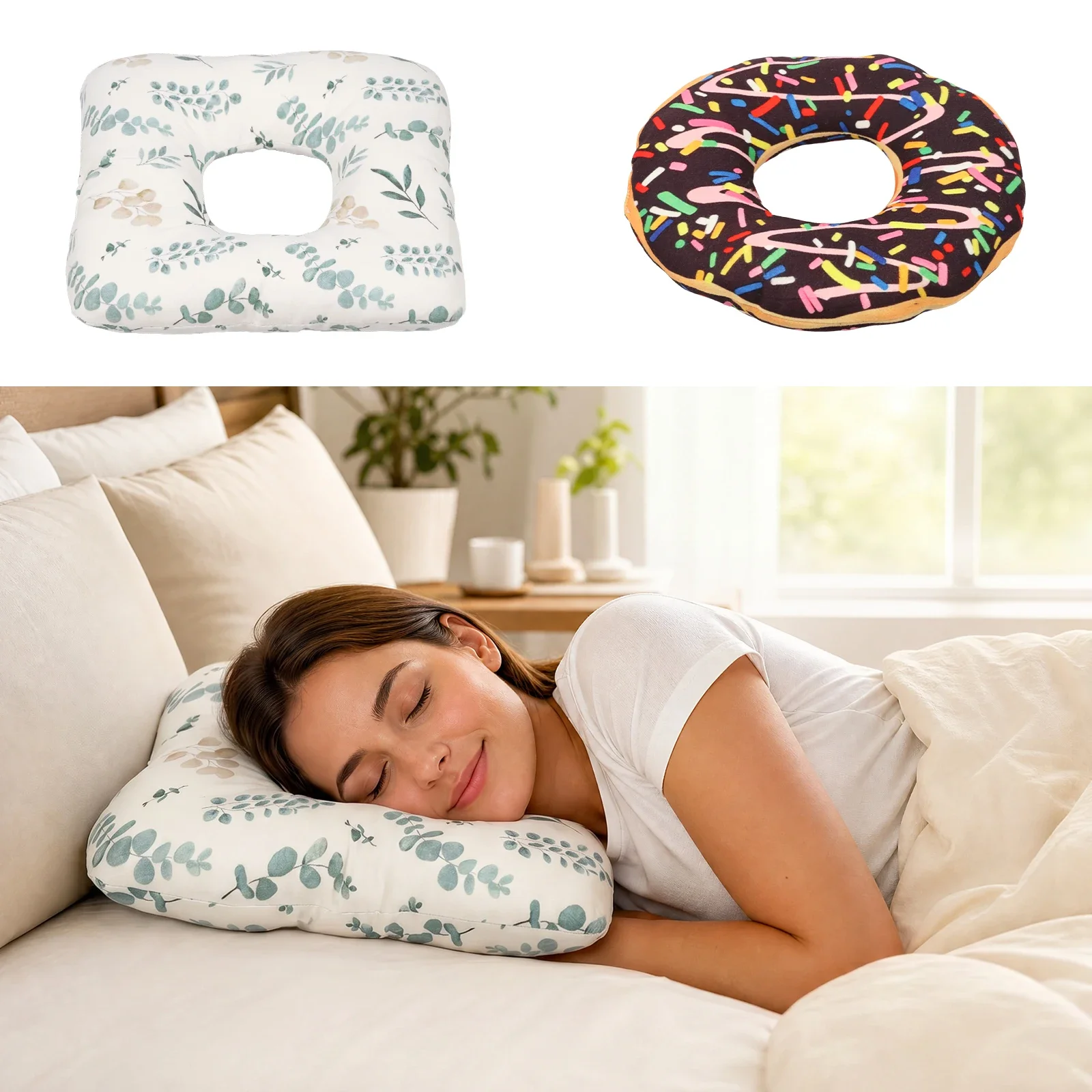Ear Piercing Pillow for Side Sleepers CNH and Ear Pain Ear Inflammation Pressure Relief Sleeping Ring for Ear Plug Wearer