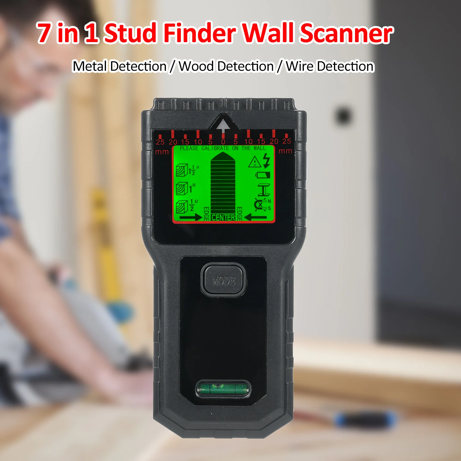 Detector de Parede Multifuncional com 5 Modos e 2 Funções, Stud Finder, Scanner de Parede, Studs, Madeira, Metal, Fios, Detecção, 7 em 1
