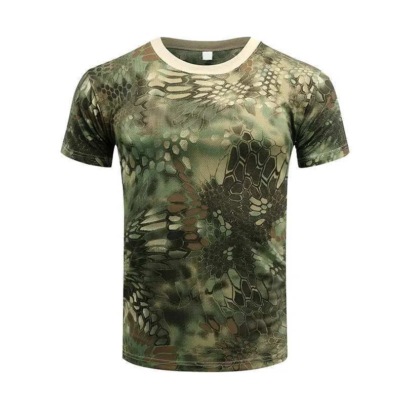 Summer Personality Muscular Male T-shirt Camouflage Print O-neck Fashion Quick Dry  Tactical Top Jojo Bizarre Adventure