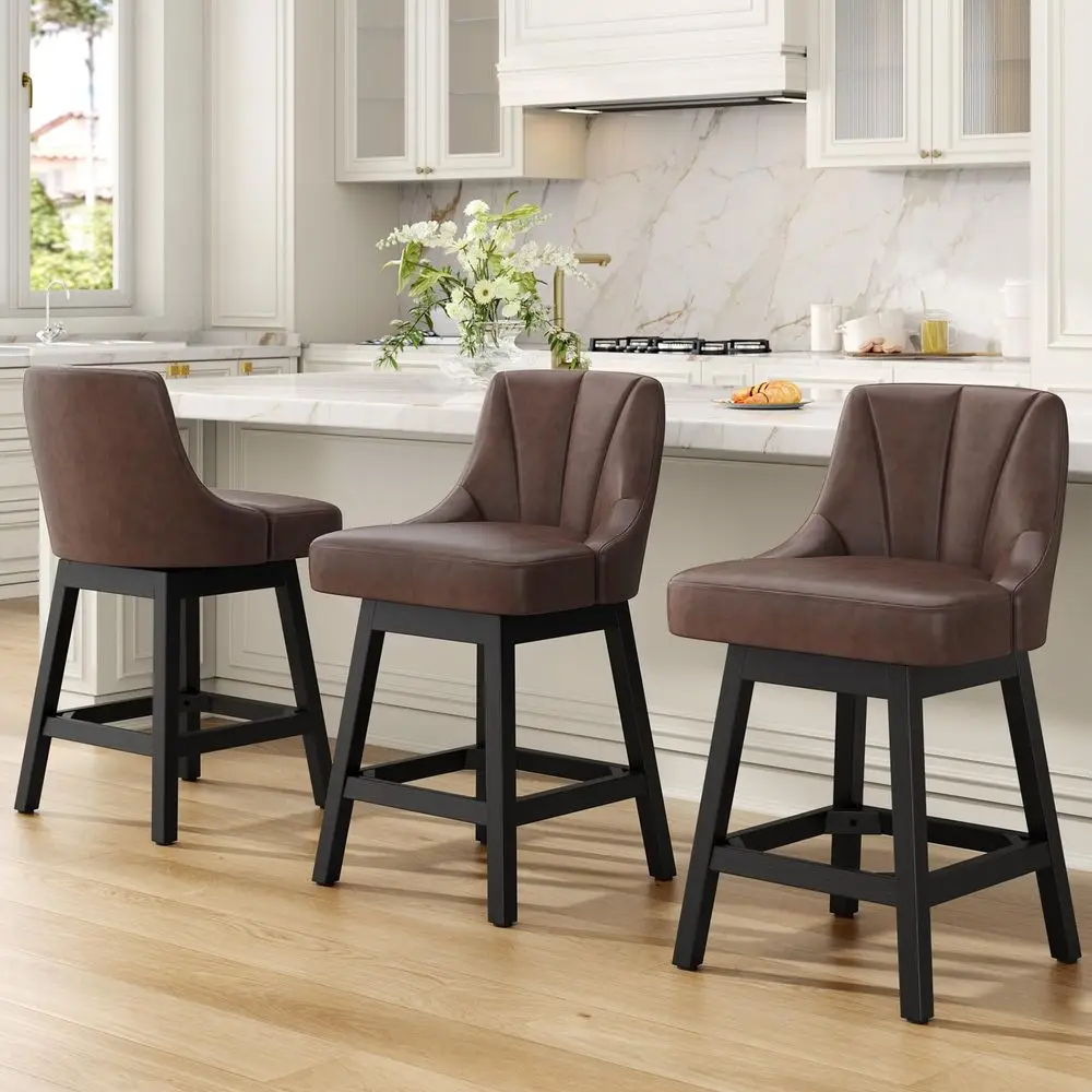 Swivel Bar Stools Set of 3, 26 Upholstered Counter Height Barstool