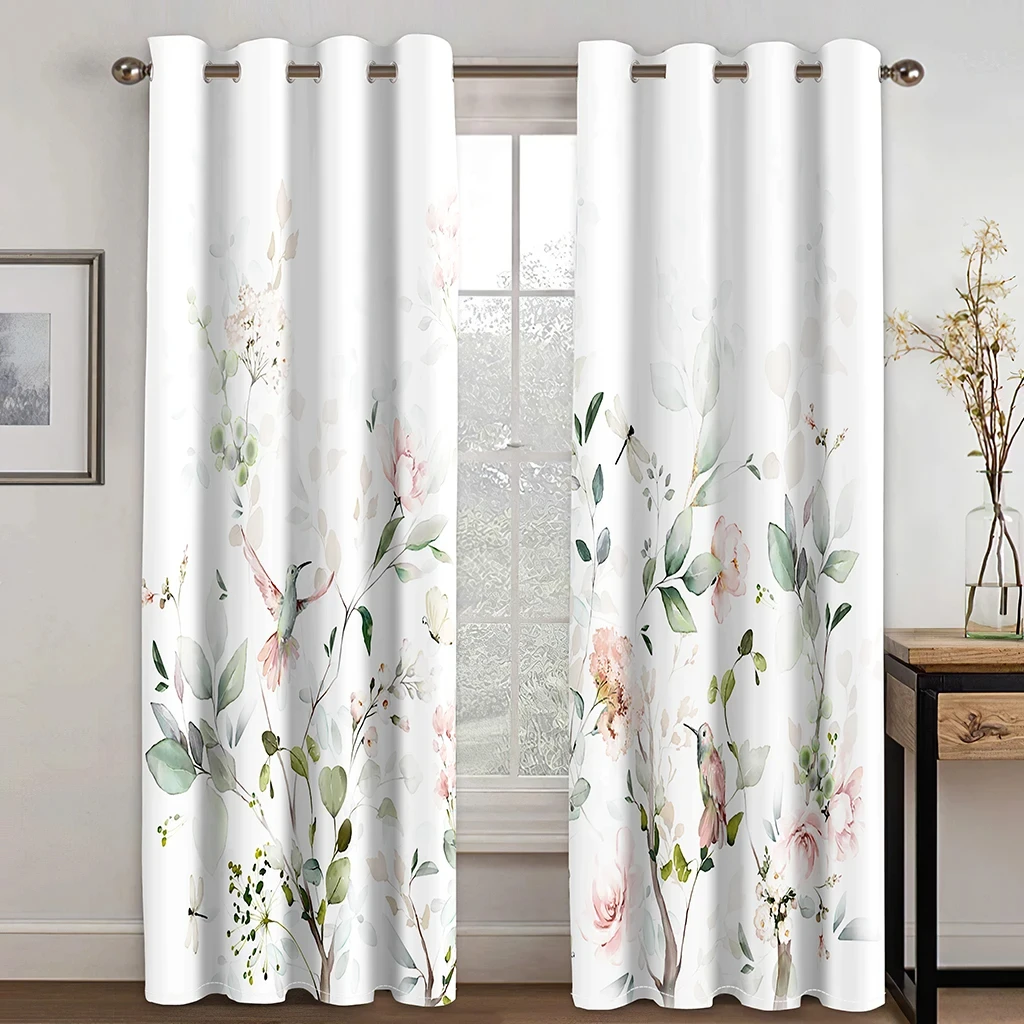 Simple Fragmented Flowers Window Curtains Fresh Garden 3D Digital Printing Bedroom Living Room 2 Panels Fashion Various Pattern