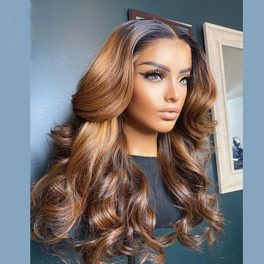 Ombre Brown Body Wave 30inch 5x5 Silk Base Glueless Soft Jewish Human Hair Wig With Baby Hair HD Lace European Hair Preplucked