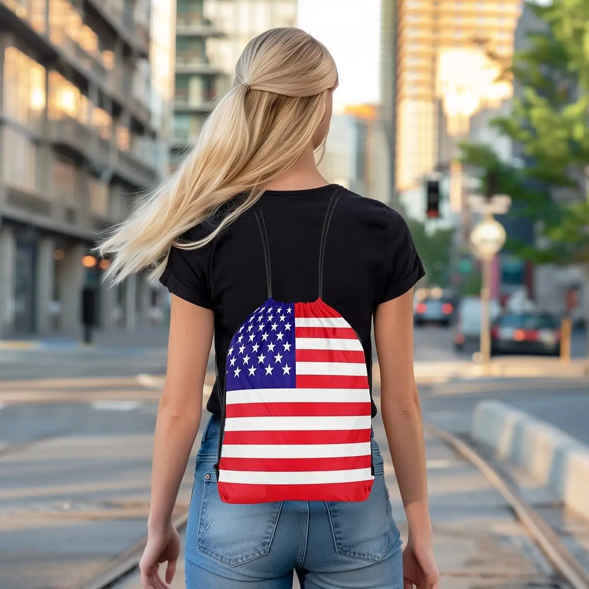 American Flag Drawstring Backpack Drawstring Bags Printed Sports
