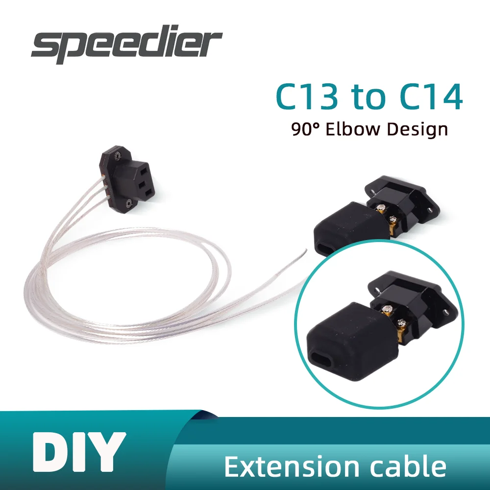 C13 to C14 Power Extension Cable Computer 90° Elbow Three-hole Ultra-thin Male and Female Plug Computer Acrylic/Aluminum Alloy
