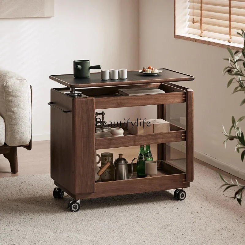 

P12Solid wood coffee table multi-functional movable, Nordic household trolley sofa can lift side cabinet