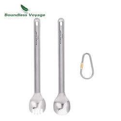 Boundless Voyage Outdoor Titanium Long Handle Spoon Spork Ultralight Camping Polished Tableware Flatware with Straight Handle