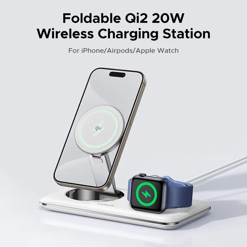 【Grande vendita】UGREEN MFi per supporto per caricabatterie wireless Magsafe da 20 W Stazione di ricarica 2 in 1 da 15 W per iPhone 15 14 Pro Max per AirPods