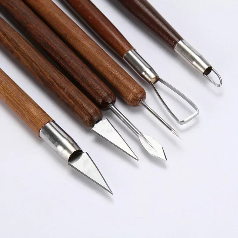 6Pcs Wooden Handle Clay Sculpting Tools Set Ceramic Carving Tools Smoothing Wax Pottery Molding Carved DIY Tool