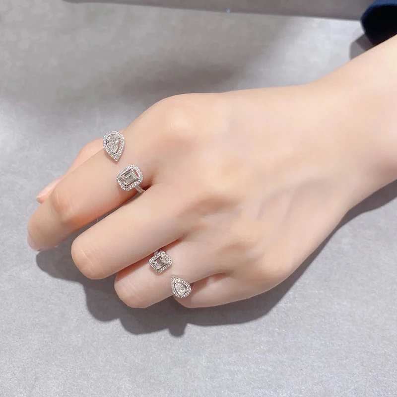 

Hot Sale S925 Silver Classic Square Teardrop Open Ring Women Fashion Luxury Jewelry Wedding Party Valentine's Day Gift