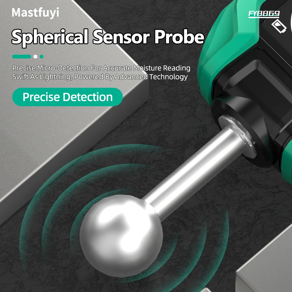 MASTFUYI Spherical Sensor Moisture Meter, Non-destructive, High Accuracy, Dual Alarm for Wood, Concrete, Wall Humidity Detection