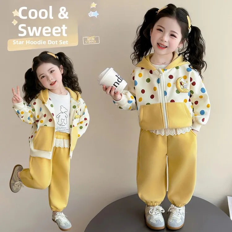 女の子用パーカーセット-春秋-可愛いおしゃれベビー服-上下セット-通気性抜群-快適な漫画柄刺繍