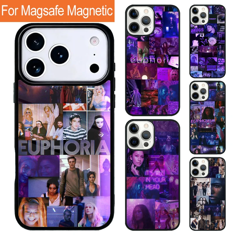 Coque de téléphone magnétique souple Euphoria (série TV américaine) pour iPhone 17 Pro 16 15 13 12 11 Pro Max Air 14 Plus avec MagSafe
