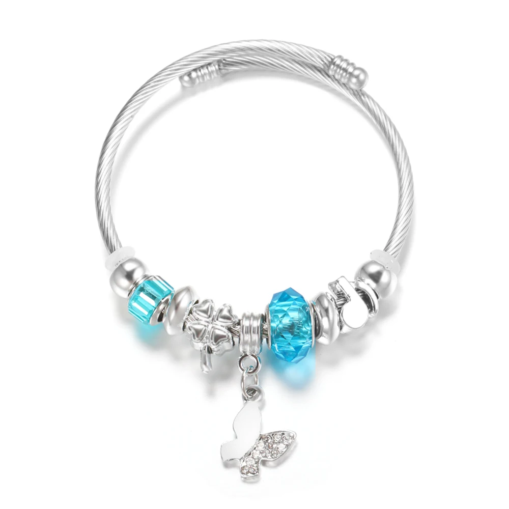 

Butterfly Rhinestone Musical Note Stainless Steel Women Crystal Beaded Bracelet 4 Colors Closure Bangles Bracelet Jewelry Gift