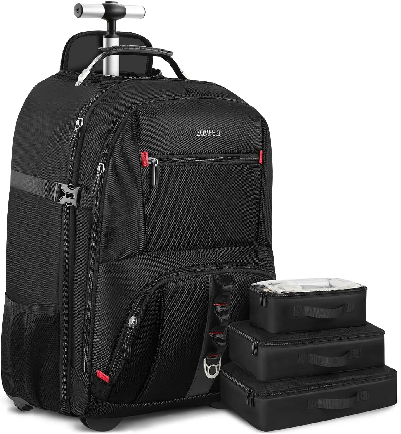

Travel Backpack with Wheels, Carry on Backpacks with 3 Packing Cubes, 17.3 Inch Wheeled Laptop