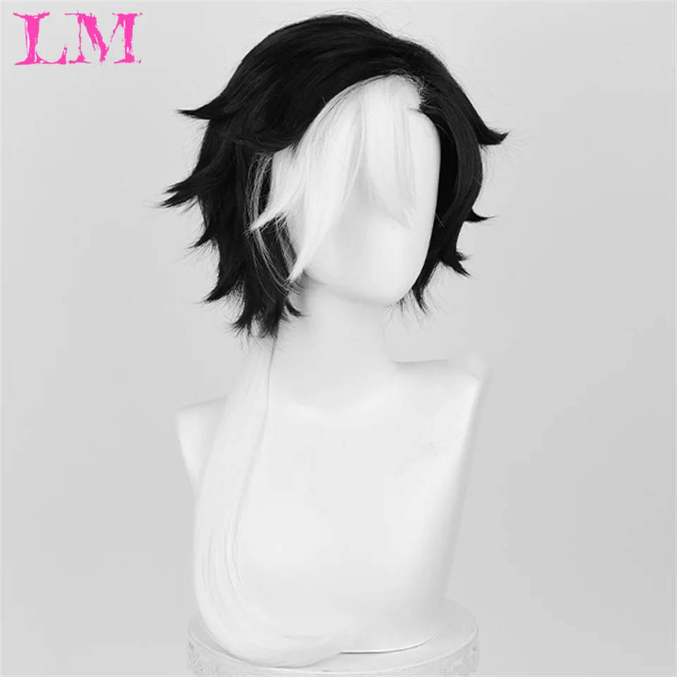 LM Synthetic Universal Short Cosplay Wig Silver Red Pink Blonde Grass Green Black Straight Men's Wig for Halloween Cosplay