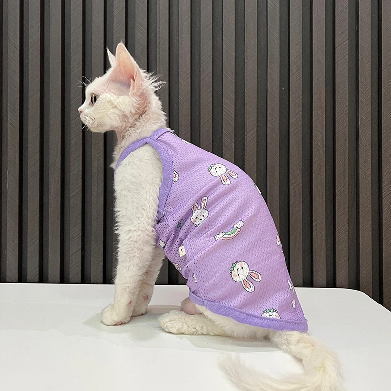 Purple Cute Sphynx Cat Shirt Vest for Cats Gotas Summer Breathable Pet Clothing Katten Kedi Mascotas Costume Cat Suit Devon Rex