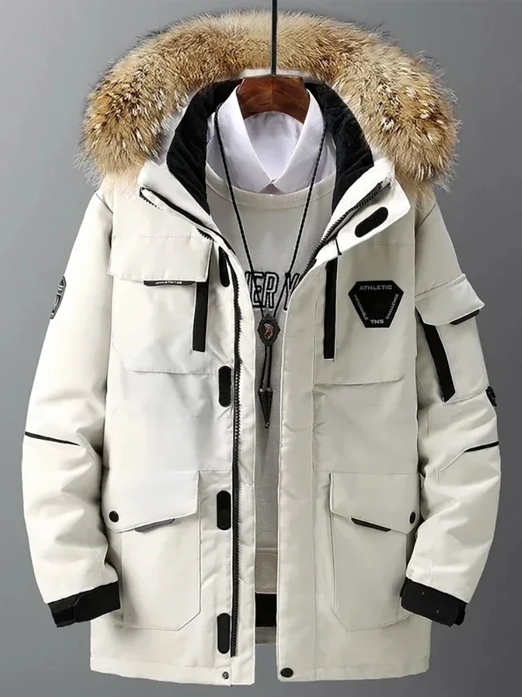 

ex Hooded down Jaet Large Fur Collar Winter Warm Overcoat Waterproof Polyester Fabric Men's Women's Outdoor Sportswear