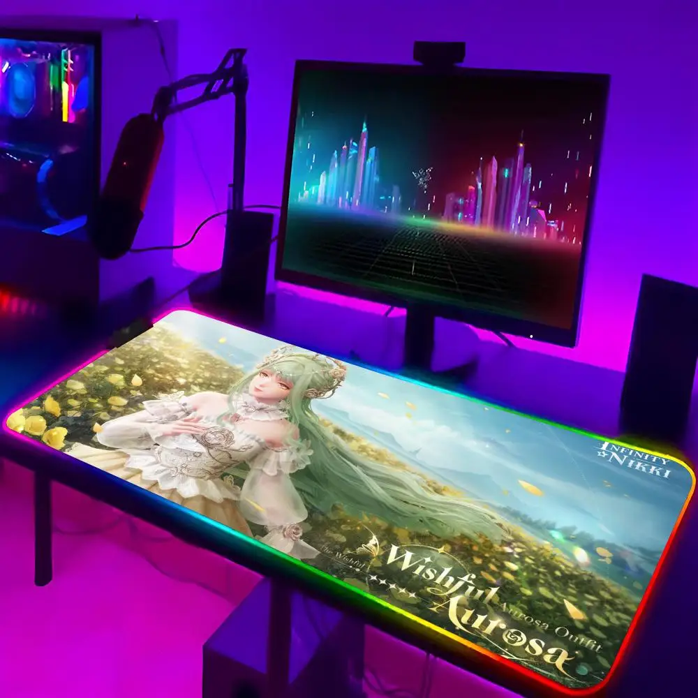 InfinityS Nikki Mouse Pad Xxl แล็ปท็อป RGB Mousepad แนวโน้ม Backlit คีย์บอร์ด Gamer สาวตารางแผ่น Deskpad