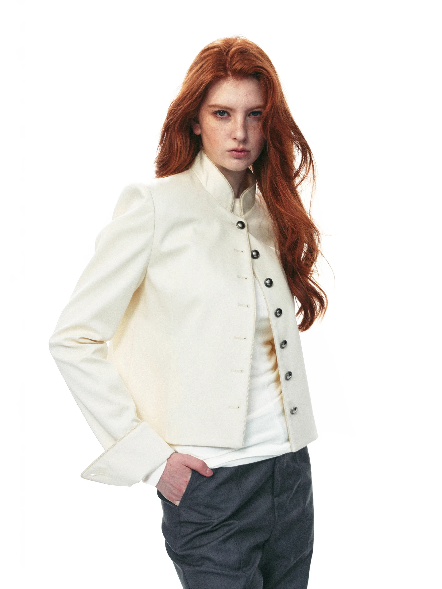 Classic Retro Design Short Stand Collar Commute Jacket Women's Fashion Autumn Top Button Closure Loose Fit Outerwear