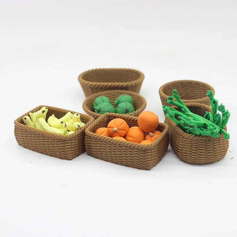 1:12 Dollhouse Mini Simulation Fruit Basket Furniture Home Kitchen Model Decorative Toys Dollhouse Accessories