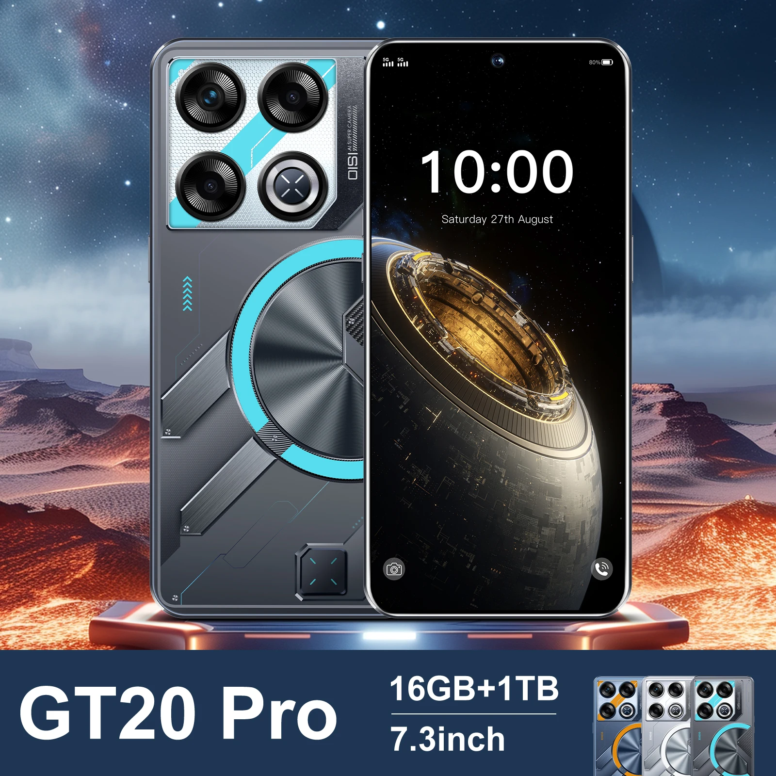 

New GT20 Pro Smartphone 7.3 Inch Original Cellphone Android14 Mobile Phone16GB+1TB 7800mAh 5G 108MP Dual SIM Card Global Version