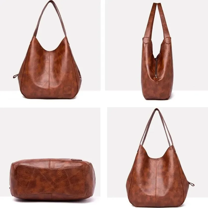 Vintage Large Capacity Leather Tote Bag for Women Fashion Brand Top-Handle Commuter Handbag Stylish Shopping Accessory
