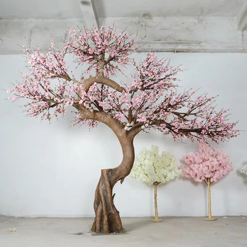 Chinese Home Garden Artwork Interior Art Decoration Large Artificial Peach Blossom Tree Red Plum Tree Imitation Pine Plant