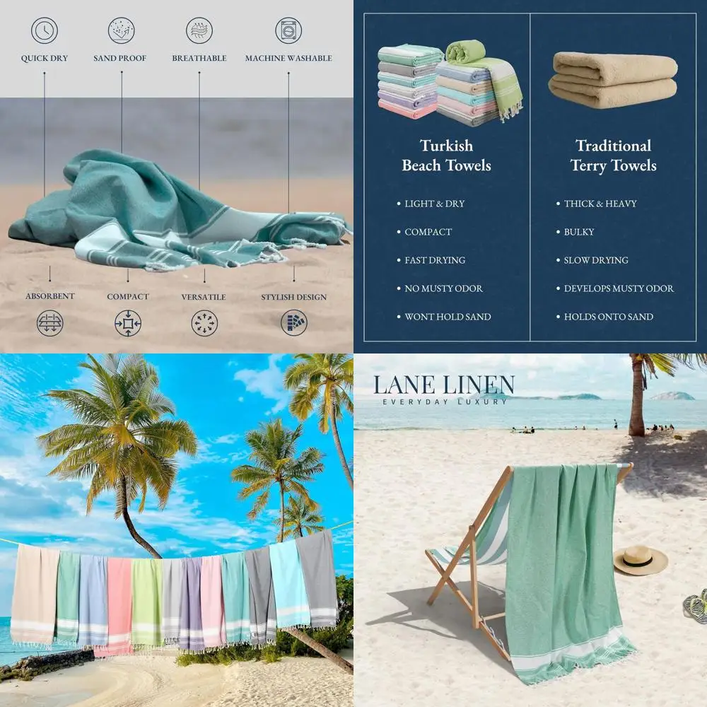 

Set of 12 Large, Lightweight, Absorbent & Quick-Dry Beach Towels, Sand-Free, 39x71 - Dazzling Dozen