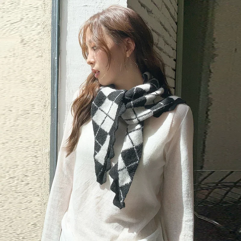 

Корейский шикарный сетчатый теплый вязаный треугольный шарф, многофункциональный шарф, треугольная шаль, женская утолщенная вязаная теплая плечо