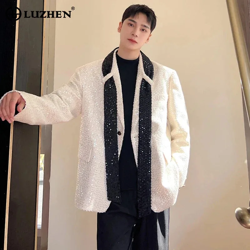 

LUZHEN 2024 Spring New Trendy Sequins Decorate Ribbon Splicing Design Elegant Blazer Coat Men Luxury Suit Jacket Fashion LZ3054