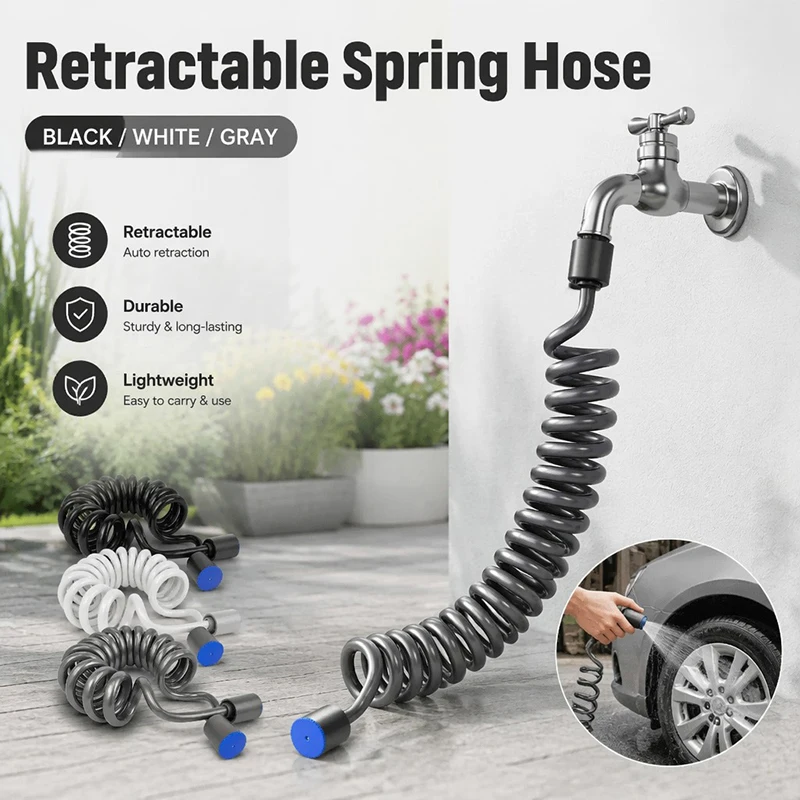 Flexible Coiled Spring Bidet Sprayer Hose 2M Retractable Telephone Line Style Water Pipe For Bathroom Toilet Shower Fixture