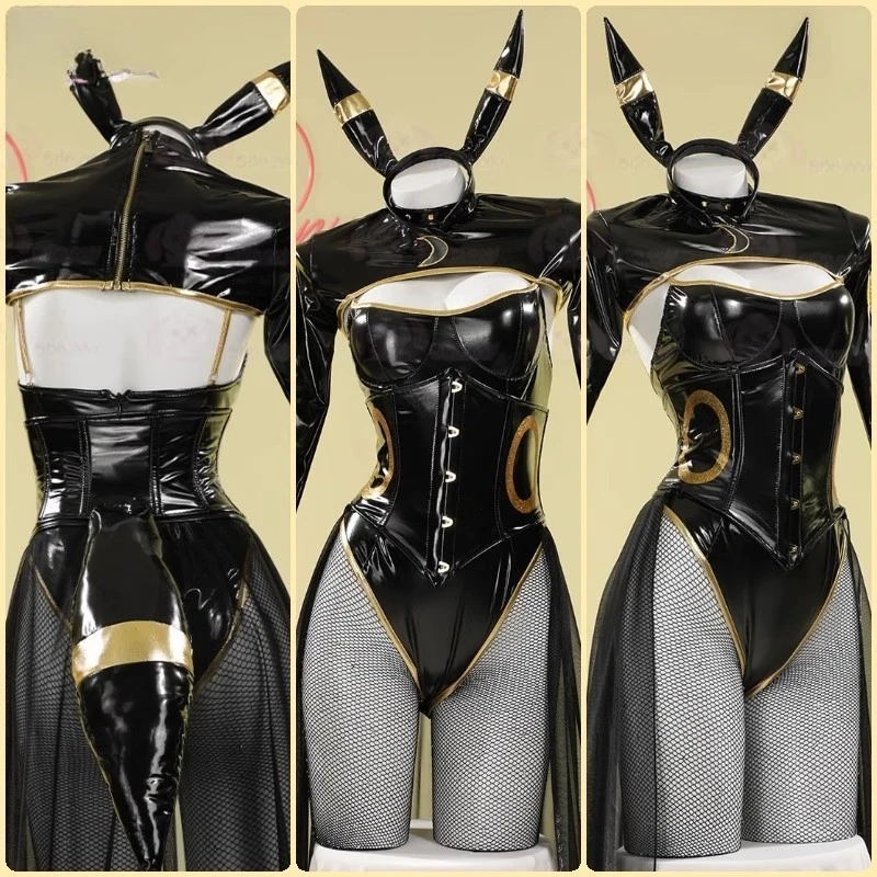 

Umbreon Bunny Leather Bodysuit Socks Hairband Suit Female Jumpsuit Halloween Clothes Anime Kawaii Sexy Cosplay Costume Women