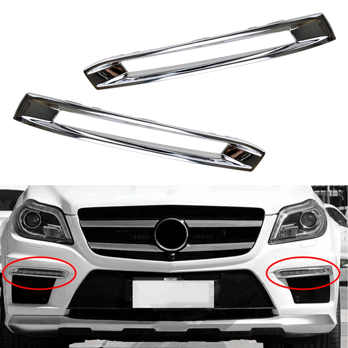 1 Pair Front Bumper Fog Light Cover Trim Bezel Fit for Mercedes Benz X166 GL500 GL550 GL63 AMG 2013-2016 A1668851774 1668852774