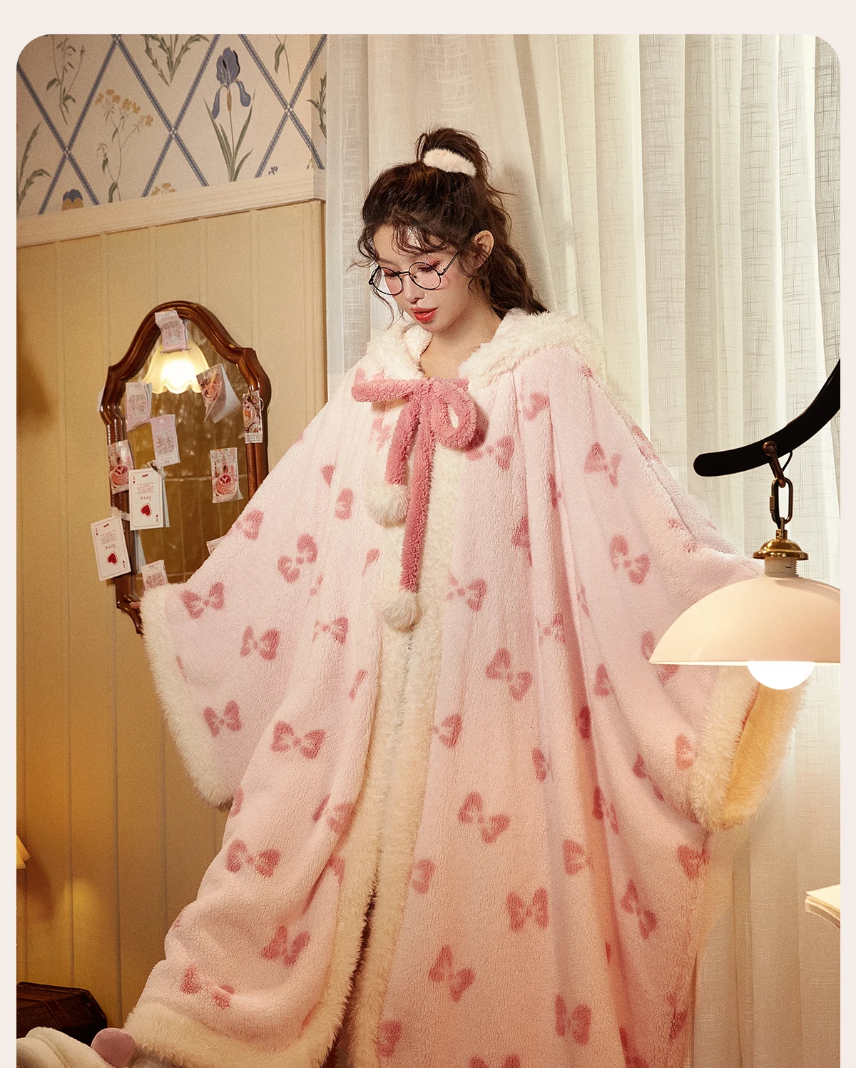 Cartoon Cat Nightgown Women Autumn and Winter Coral Fleece Long Cape Pajamas Loungewear Sleepwear Women