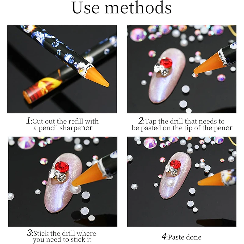 ラインストーンビーズ用ジェムピッカー、ドットペン、ワックスペン、ポイントドットツール、スポットドリルペン、強力接着ワックスペン（6本セット）