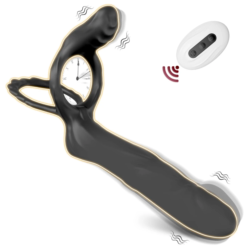 Double Penetration Dildo for Men Vibrating Cock Ring Strap On Penis Vagina Massage Sex Toys for Couples 18+