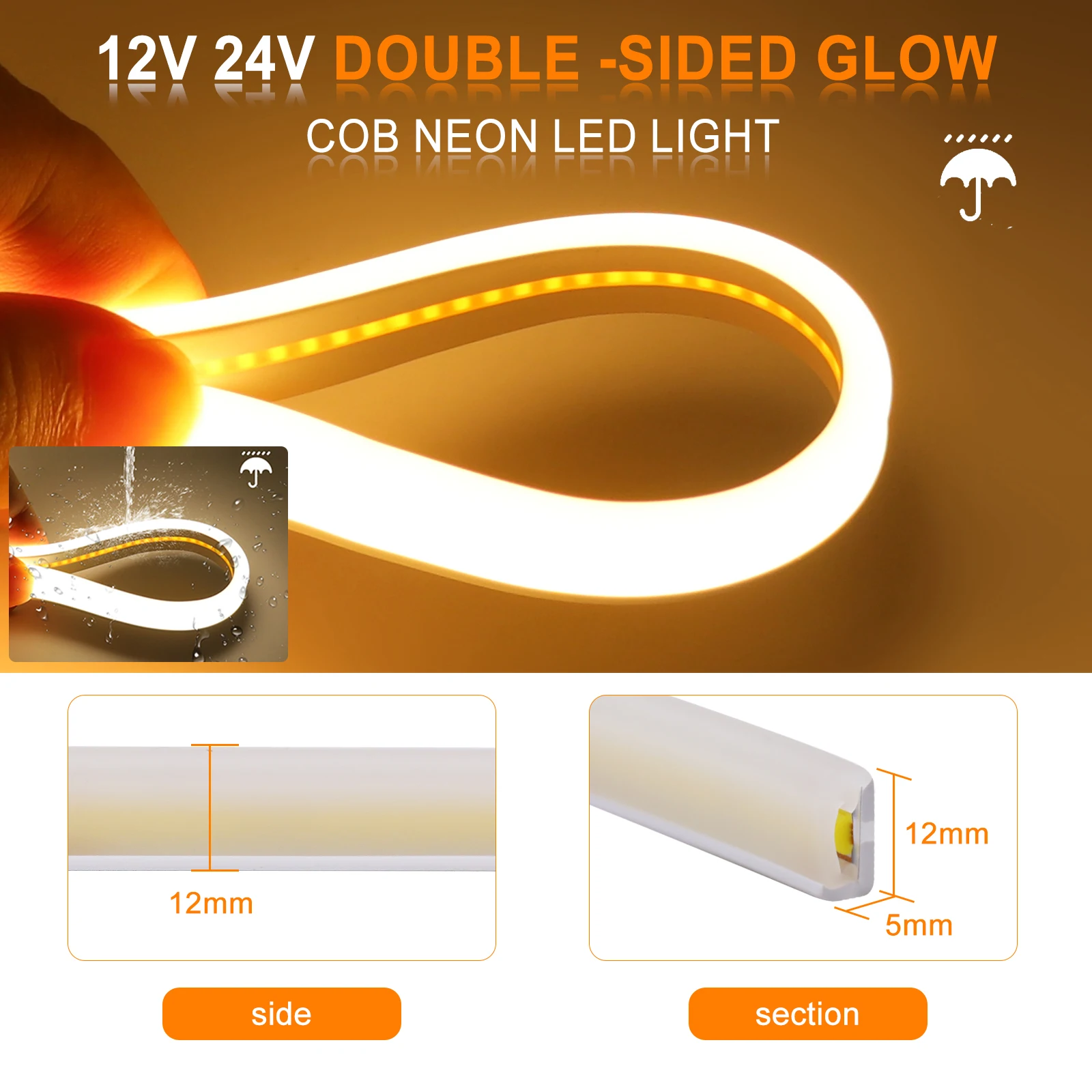 WIFI ściemnialna taśma neonowa COB 12V 24V 320 diod led 3000K 4000K 6000K IP67 wodoodporny wystrój domu elastyczna wstążka liny LED Light