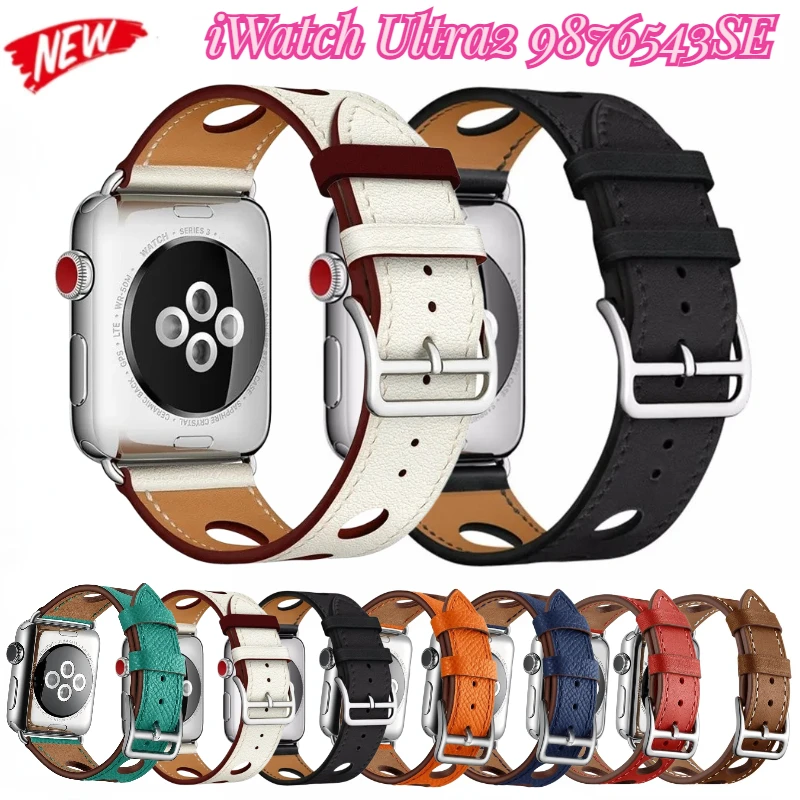 

Leather Band for Apple Watch Ultra 10 9 8 7 46mm 45mm 41mm Three-hole Waterproof Strap for IWatch 6 5 4 3 SE 44mm 42mm 40mm Belt