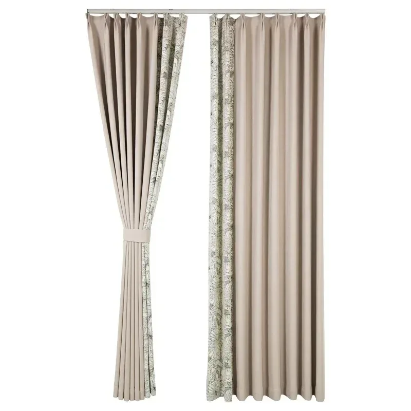 

Custom Size Luxury Simple Curtains for Living Room Bedroom Color Matching Blackout Cloth Lace Textured Stitching White Tulle