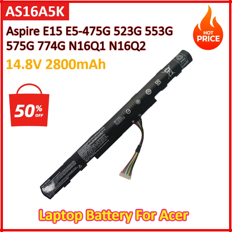 14.8V 2800mAh AS16A5K AS16A7K AS16A8K Laptop Battery For Acer Aspire E15 E5-475G 523G 553G 575G 774G E5-575 E5-57 5-59QB N16Q1