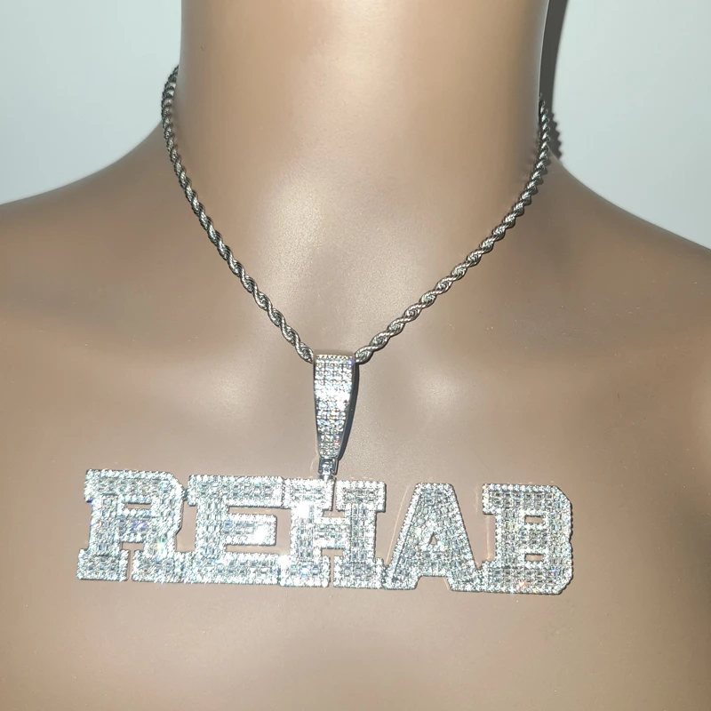 Custom Name Necklaces Iced Out Bageutte Cubic Zirconia  Personalized Word Necklace Hip Hop Jewelry for Christmas Gift