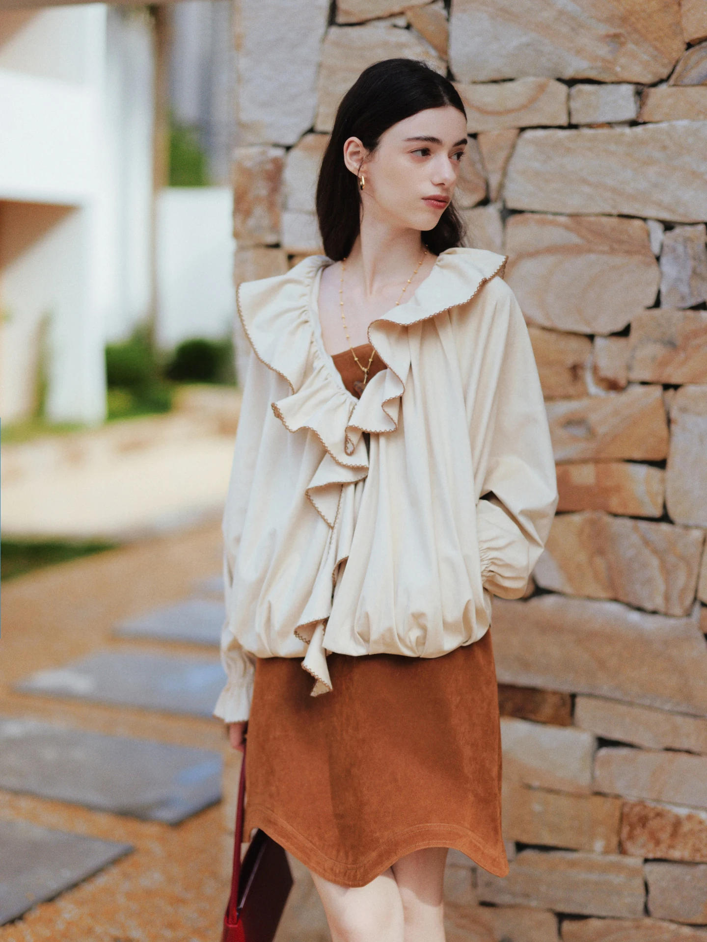 Te by FrigidOrg Autumn Winter New Wide Ruffle Suede Jaet Casual Sle Polyester Fiber Batwing Sve ort Coat for Women