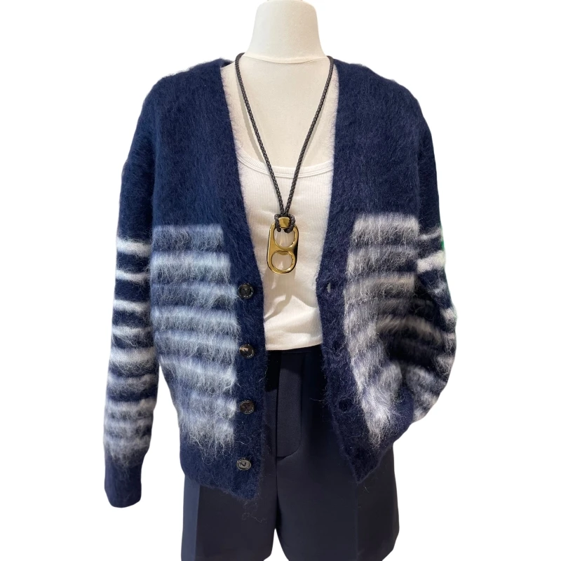 Cashmere Wool Cardigan Top Quality Dark Blue Autumn  Winter Style Colores  ropa coreana elegante mujer 2024  sweater for woman