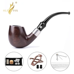 Old Fox Black Sandalwood Tobacco Bent Pipe Set Accessories 9MM Filter Solid Wood Dry Ebony Smoking Pipe Gold Ring 10 Tools Kits