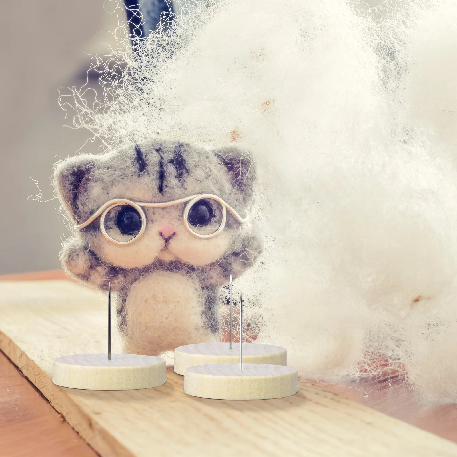 6er-Set Fun mit Holzsockel, Filz-Desktop-Ständer, Filz-Tier-Display, Nadelhalter