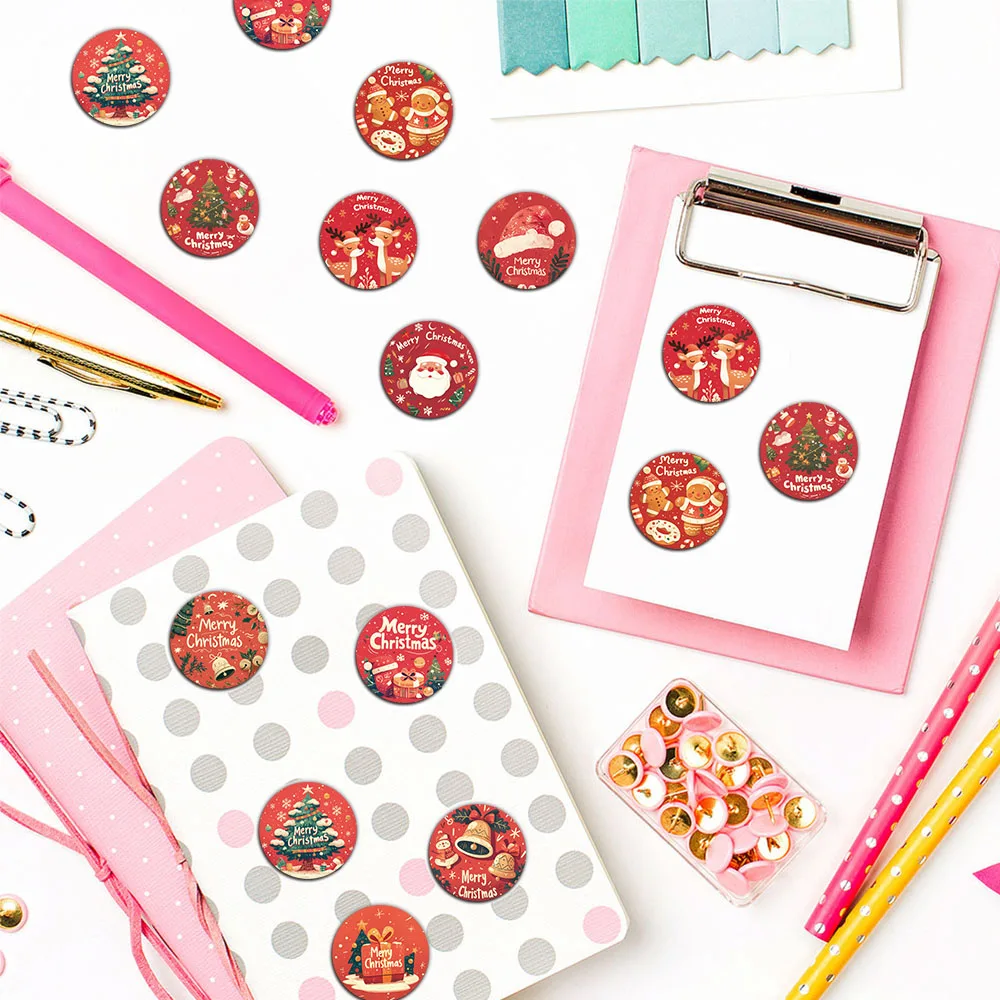 500PCS Creative Christmas Stickers Cartoon Account Material Showcase Snack Decoration Adhesive Labels Roll up Stickers