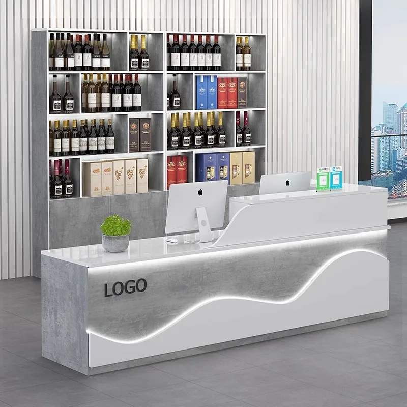 

Comptoir De Reception, изогнутый современный простой встроенный бар, коммерческая стойка регистрации, напольный шкаф Checout, церковная кафедра