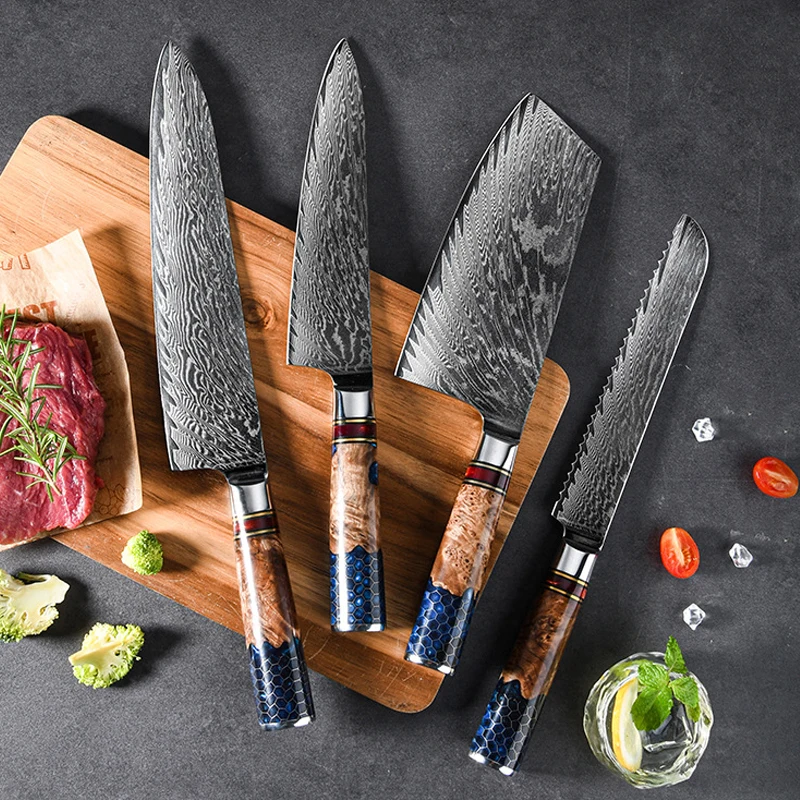 

1-7Pcs Japanese Damascus Kitchen Knife Sets 67 Layers VG10 Steel Santoku Chef Sashimi Sushi Knife